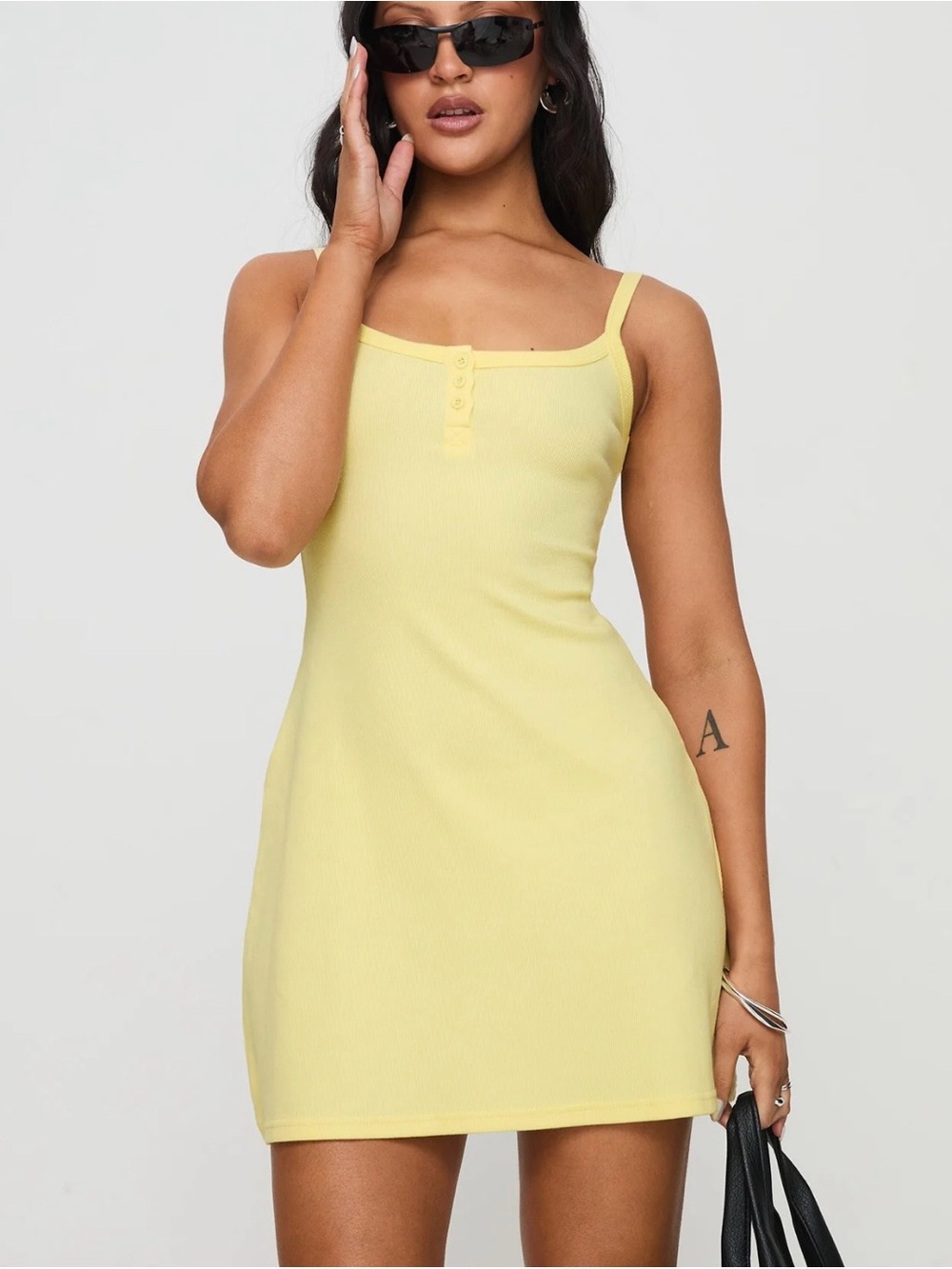 Sunny Yellow Ribbed Tank Mini Dressšš» - Picture 2 of 4